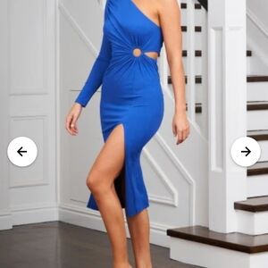 Elegant One-Shoulder Blue Dress